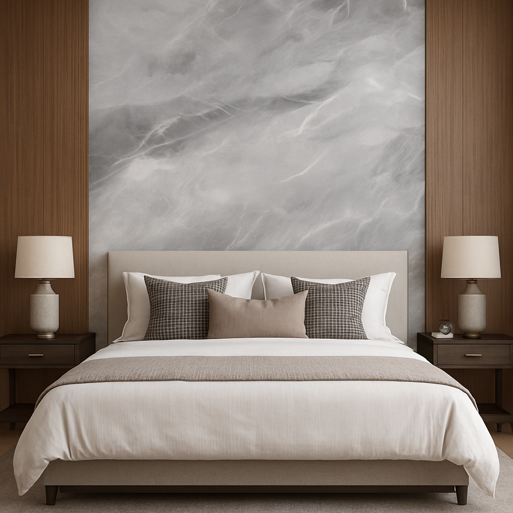 Grey Marble & Walnut Feature Wallpaper Mural